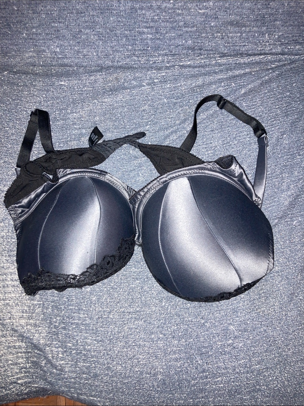 Everyday Satin Push-Up Bra with Lace Accent in Black